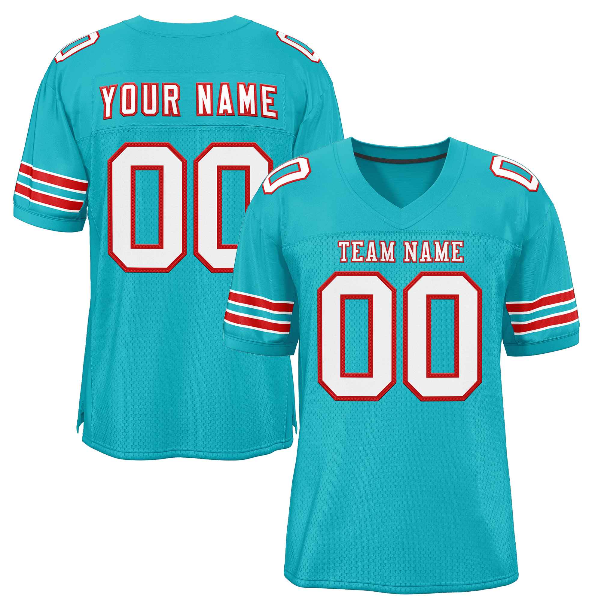 Custom Aqua White-Red Classic Style Authentic Football Jersey