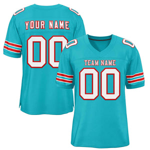 Custom Aqua White-Red Classic Style Authentic Football Jersey