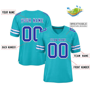 Custom Aqua Royal-White Classic Style Authentic Football Jersey