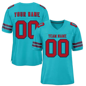 Custom Aqua Red-Navy Classic Style Authentic Football Jersey