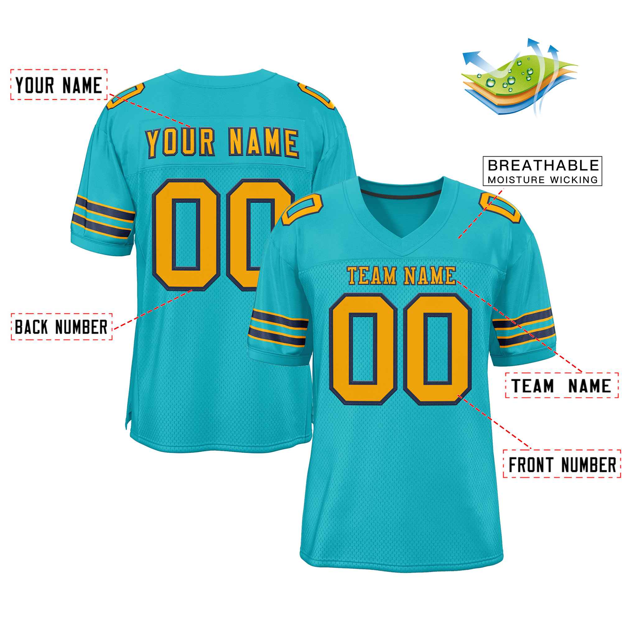 Custom Aqua Navy-Yellow Classic Style Authentic Football Jersey