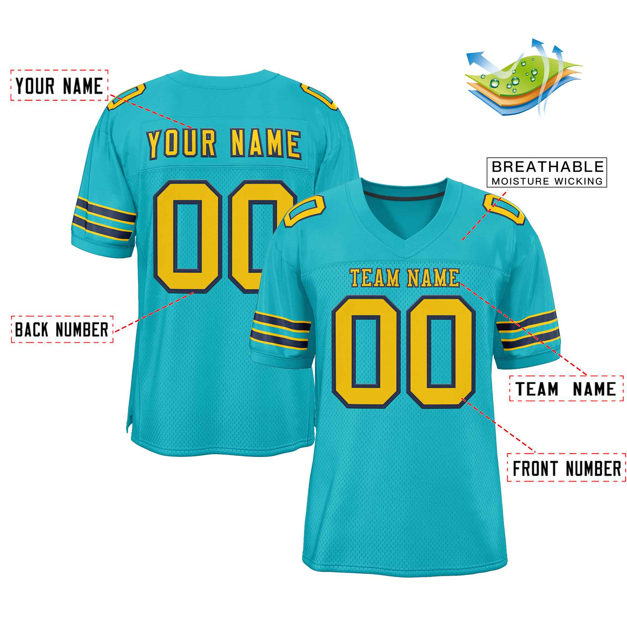 Custom Aqua Gold-Navy Classic Style Authentic Football Jersey