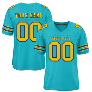 Custom Aqua Gold-Navy Classic Style Authentic Football Jersey