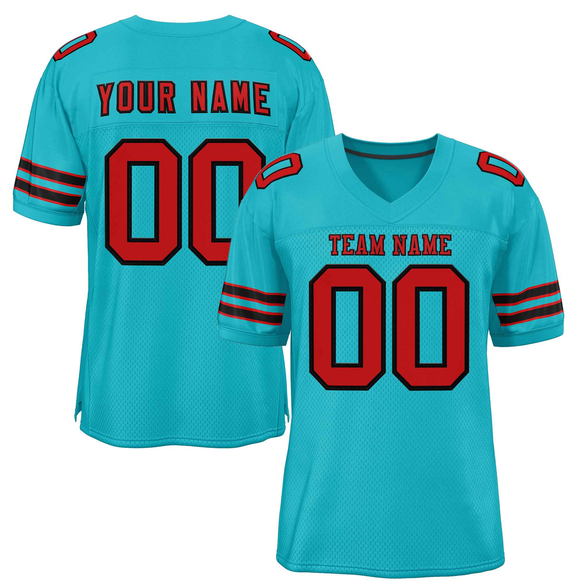 Custom Aqua Red-Black Classic Style Authentic Football Jersey