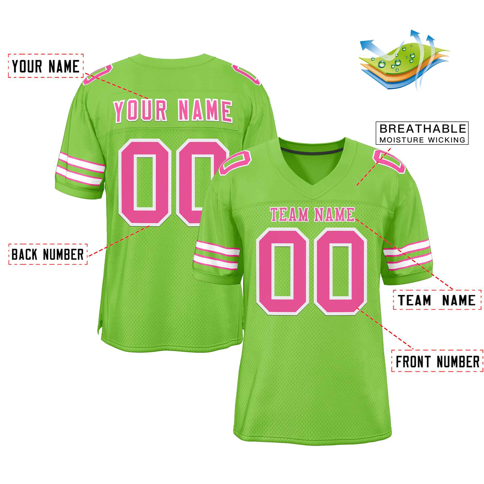 Custom Neon Green Pink-White Classic Style Authentic Football Jersey