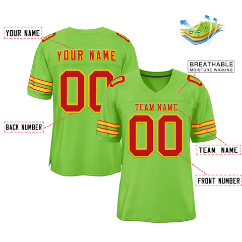 Custom Neon Green Red-Gold Classic Style Authentic Football Jersey