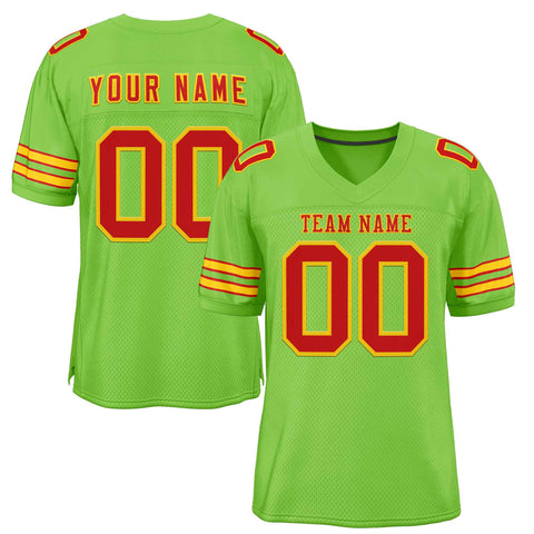 Custom Neon Green Red-Gold Classic Style Authentic Football Jersey