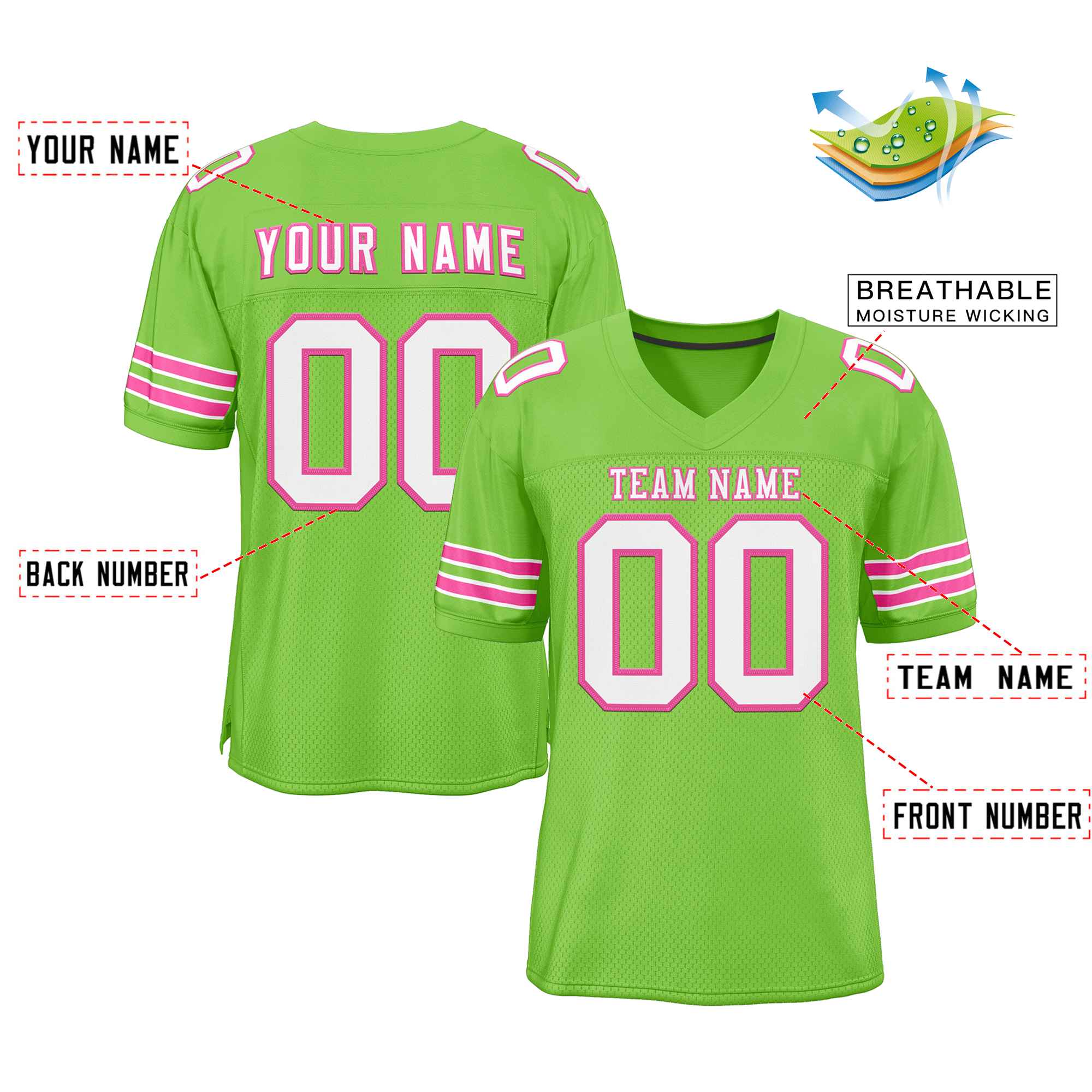 Custom Neon Green Pink-White Classic Style Authentic Football Jersey