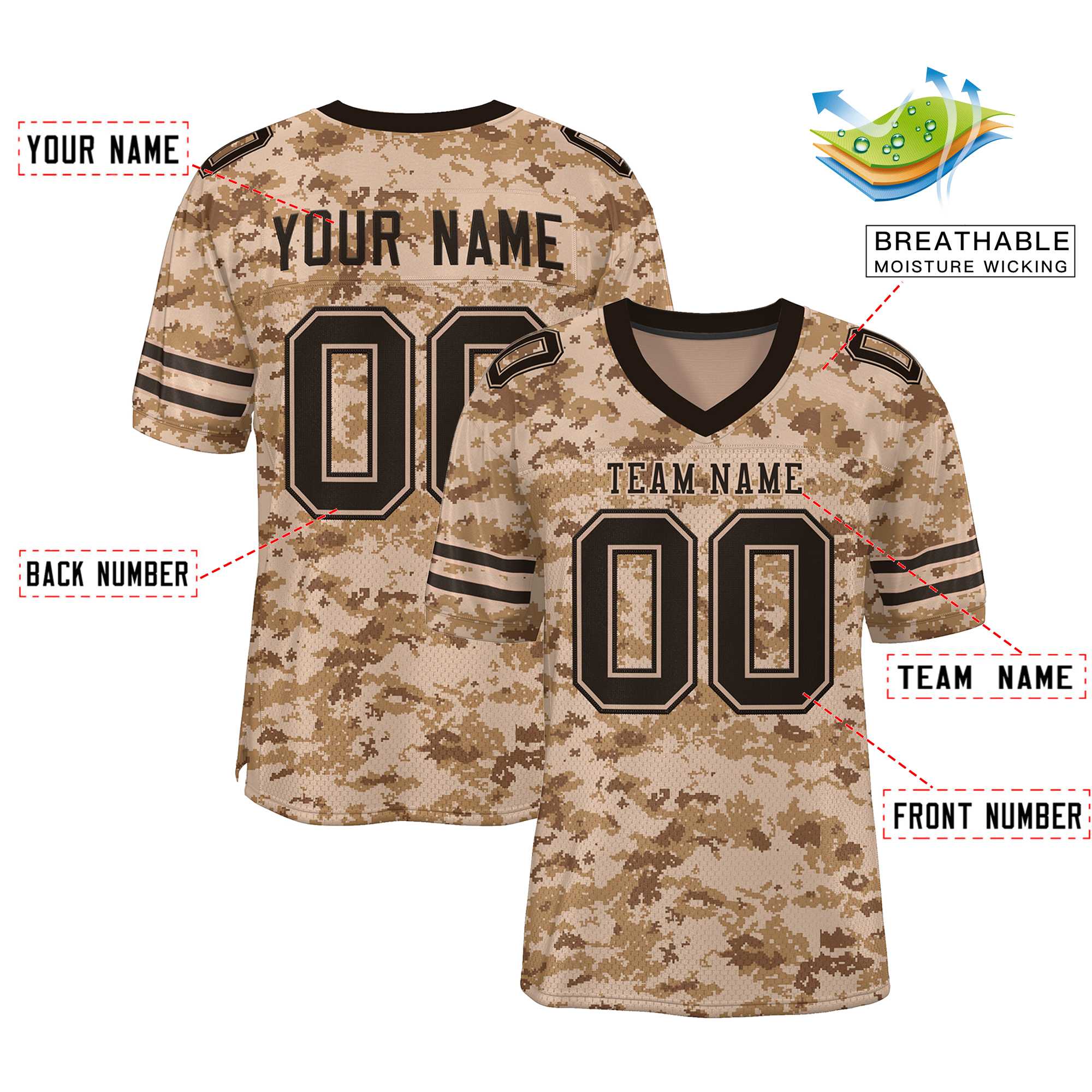 Custom Camo Brown Mesh Authentic Football Jersey