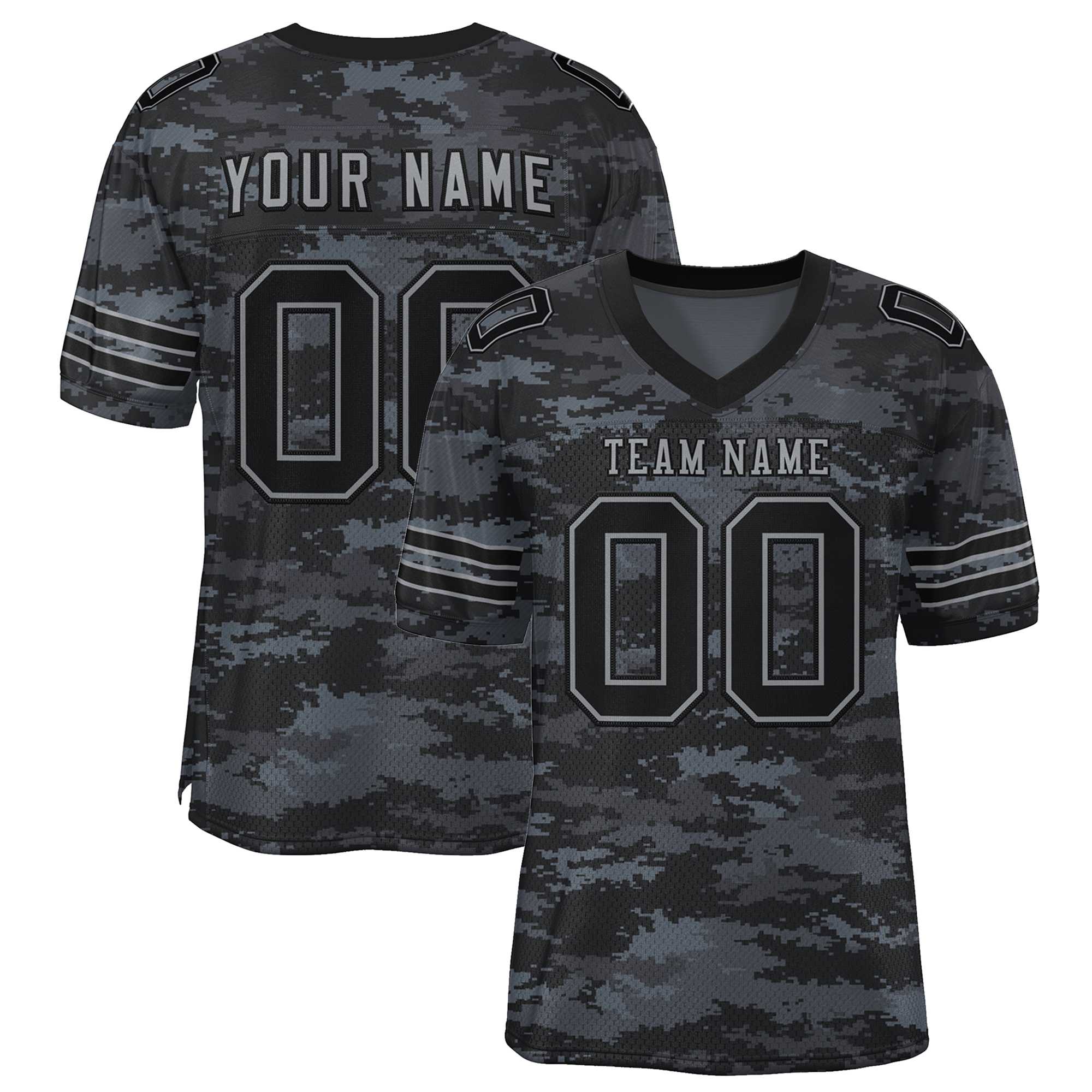 Custom Camo Black-Gray Mesh Authentic Football Jersey