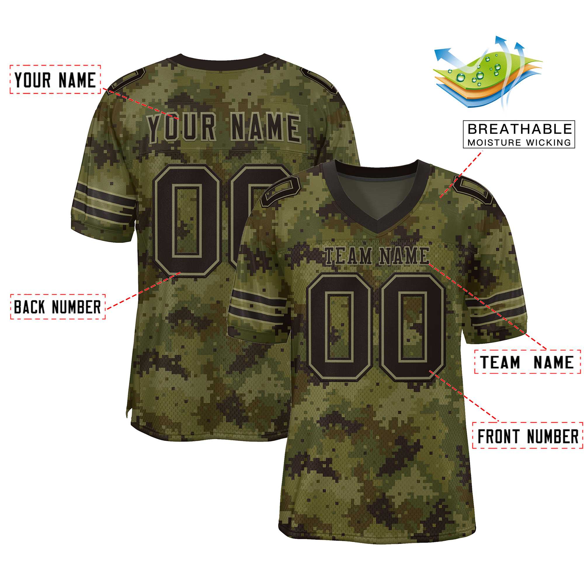 Custom Camo Black Mesh Authentic Football Jersey