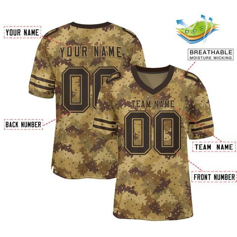 Custom Camo Brown-Old Gold Mesh Authentic Football Jersey
