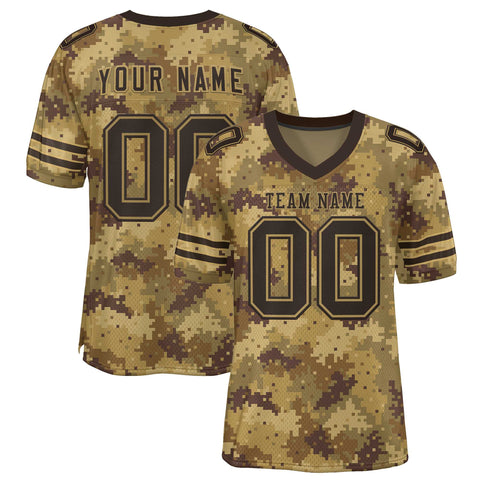 Custom Camo Brown-Old Gold Mesh Authentic Football Jersey