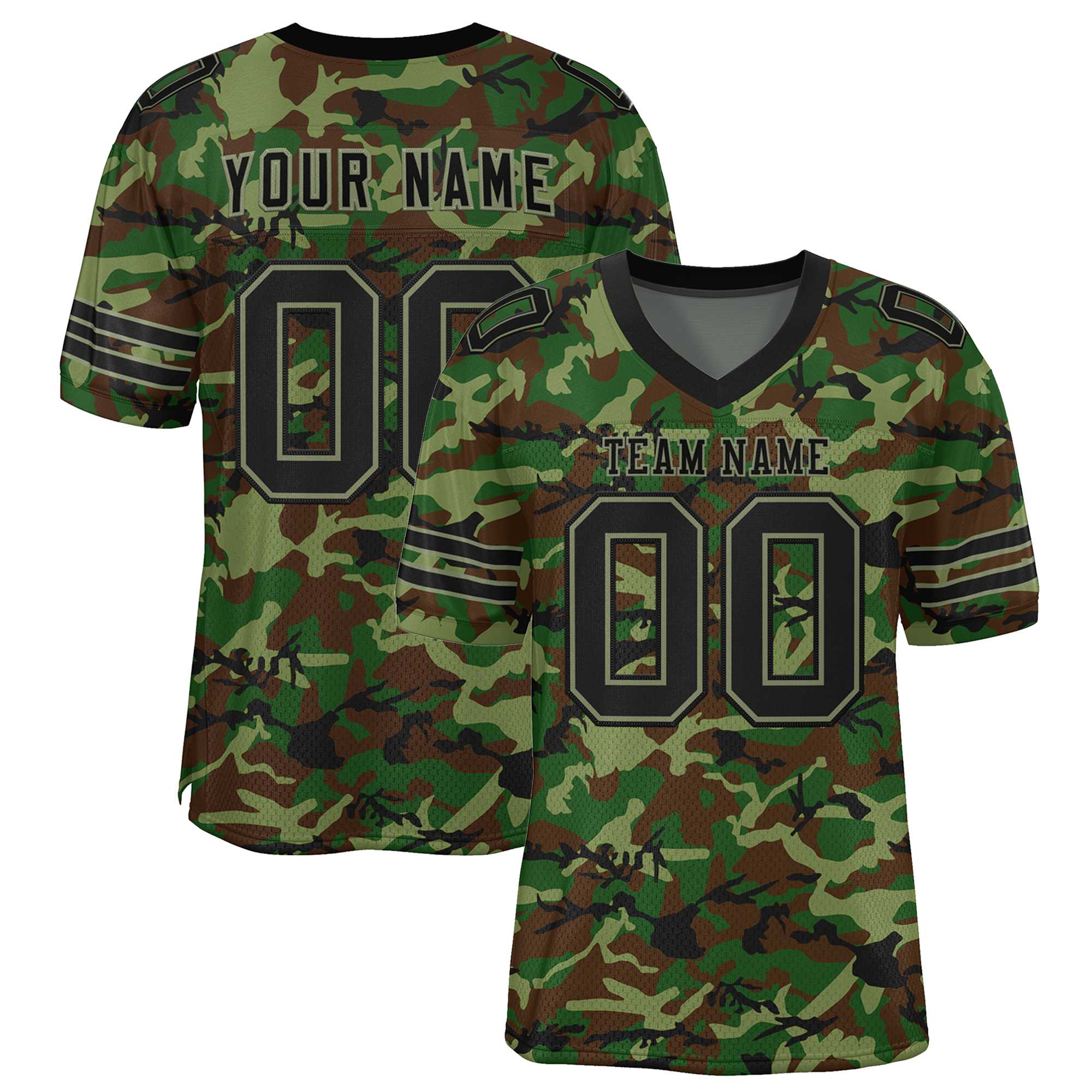 Custom Camo Black-Green Mesh Authentic Football Jersey