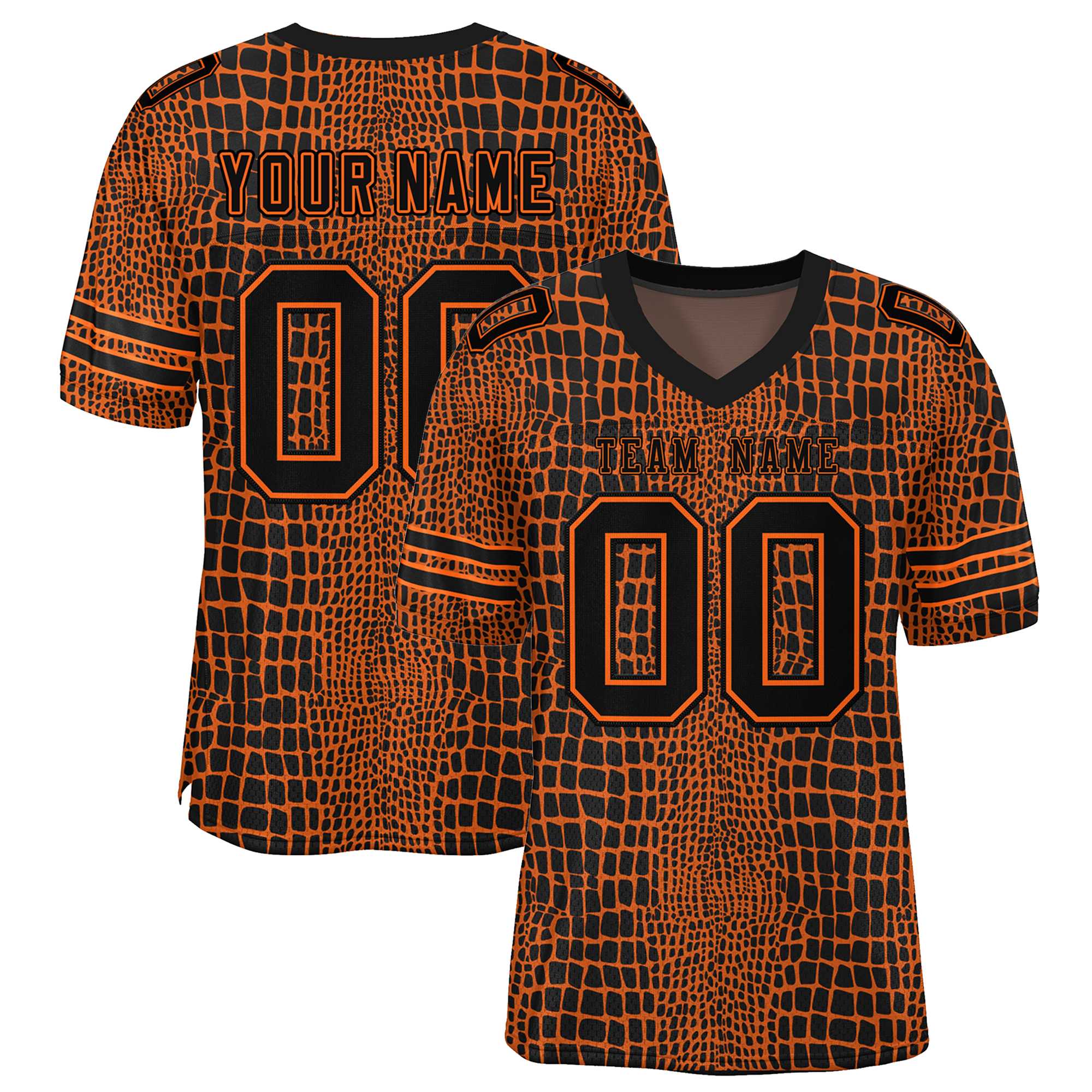 Custom Camo Black-Orange Crocodile Mesh Authentic Football Jersey