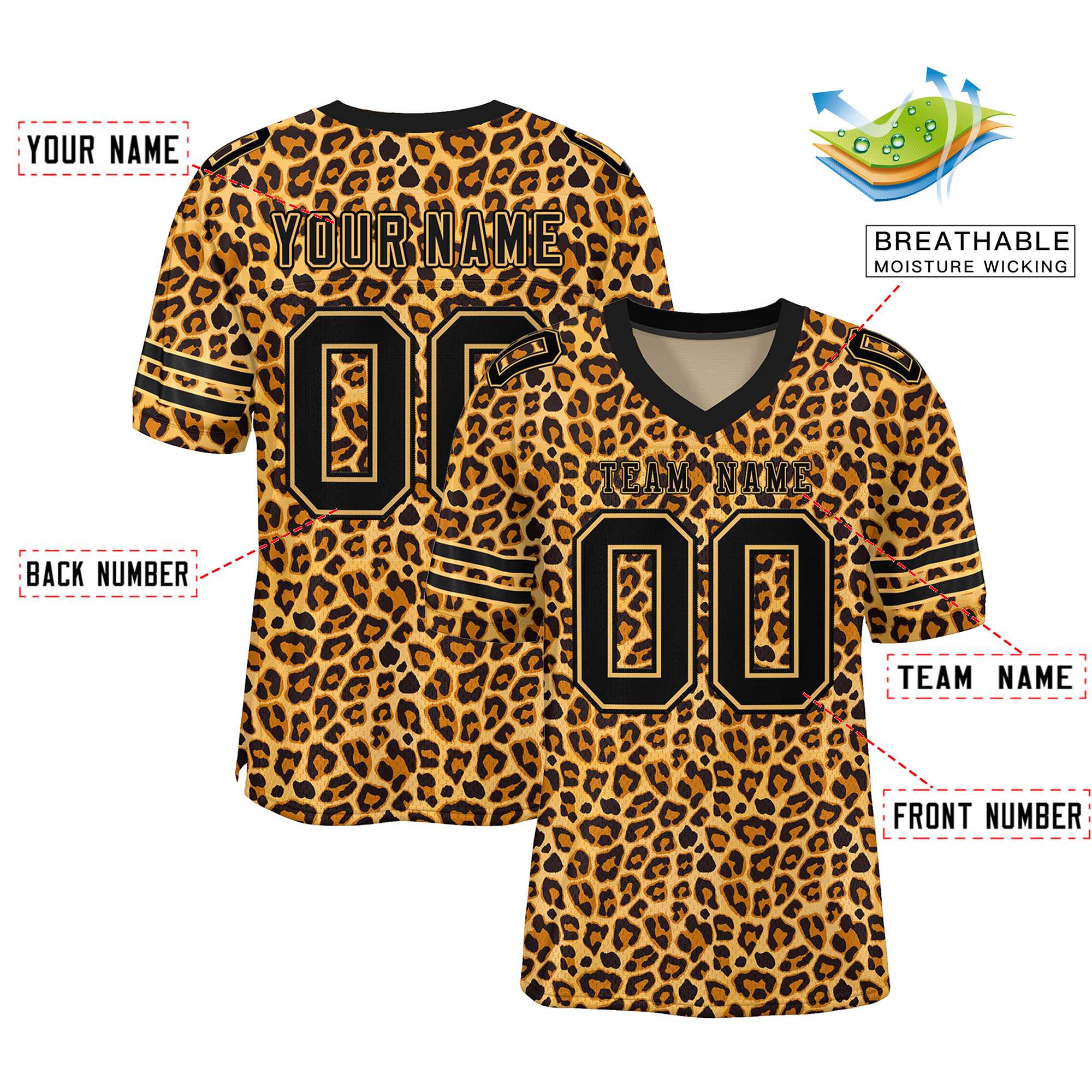 Custom Camo Black-Old Gold Leopard Mesh Authentic Football Jersey