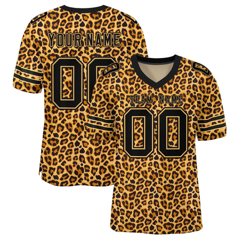 Custom Camo Black-Old Gold Leopard Mesh Authentic Football Jersey