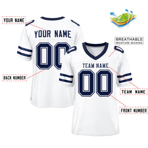 Custom White Navy Classic Style Mesh Authentic Football Jersey