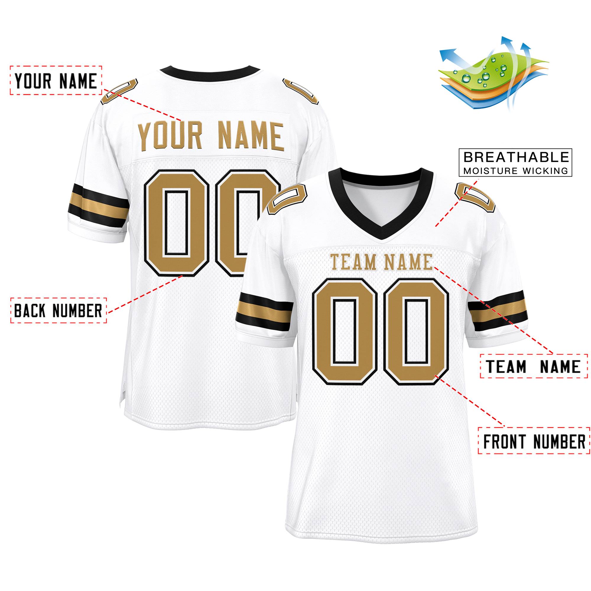 Custom White Old Gold Classic Style Mesh Authentic Football Jersey