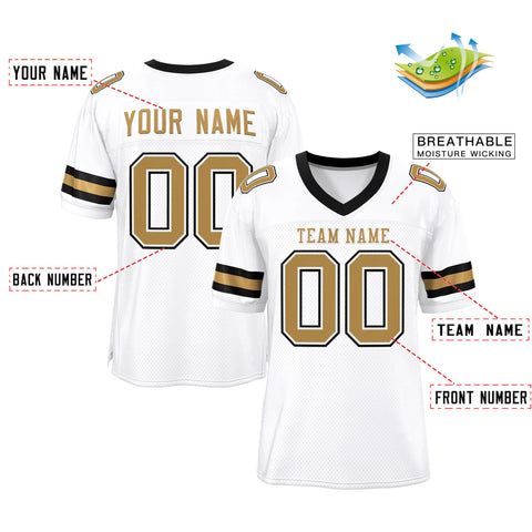 Custom White Old Gold Classic Style Mesh Authentic Football Jersey