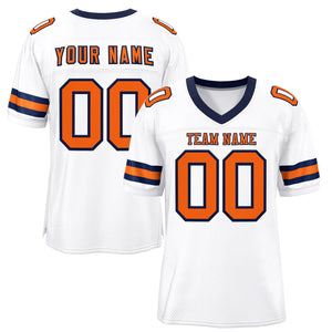 Custom White Orange-Navy Classic Style Mesh Authentic Football Jersey