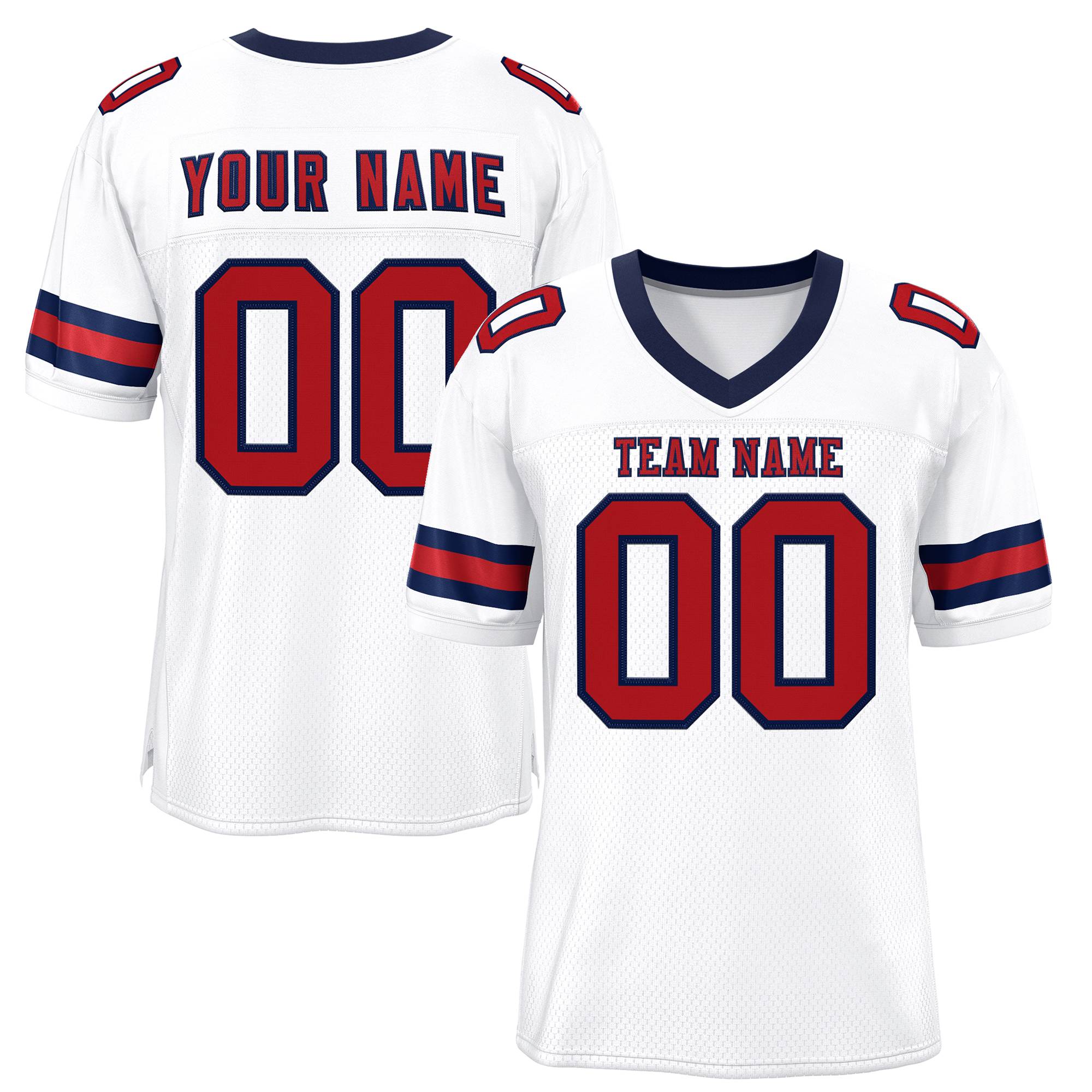 Custom White Red-Navy Classic Style Mesh Authentic Football Jersey