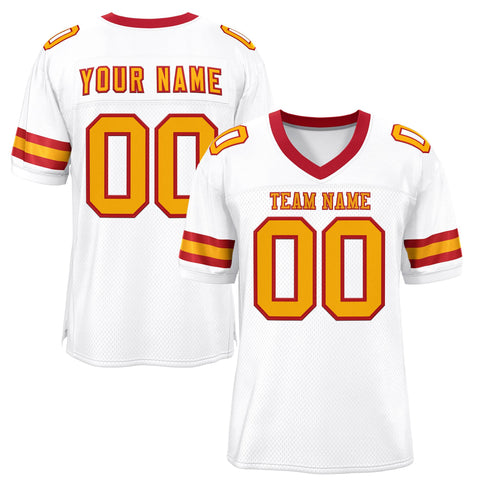 Custom White Yellow-Red Classic Style Mesh Authentic Football Jersey