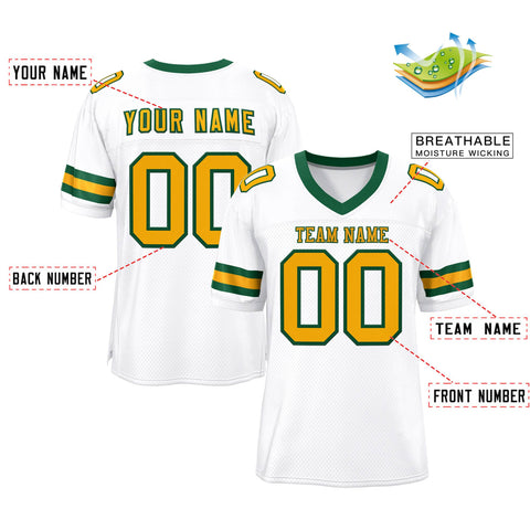 Custom White Gold-Green Classic Style Mesh Authentic Football Jersey