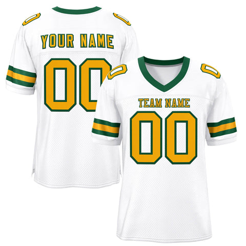 Custom White Gold-Green Classic Style Mesh Authentic Football Jersey