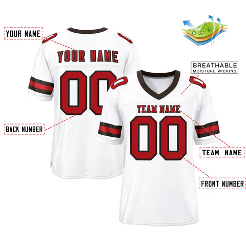 Custom White Red-Brown Classic Style Mesh Authentic Football Jersey