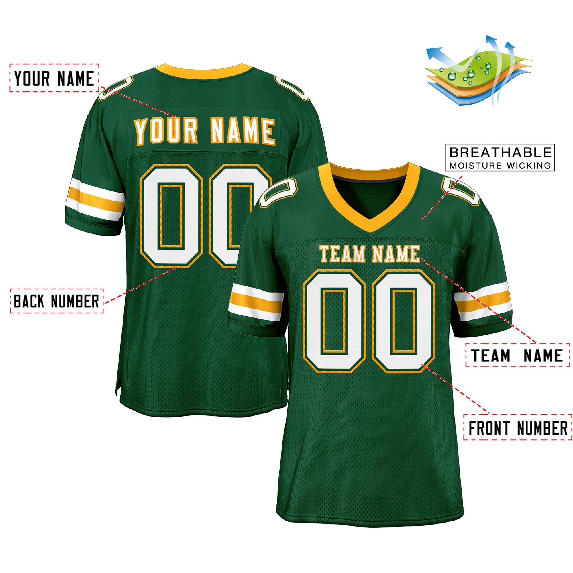 Custom Green White-Yellow Classic Style Mesh Authentic Football Jersey