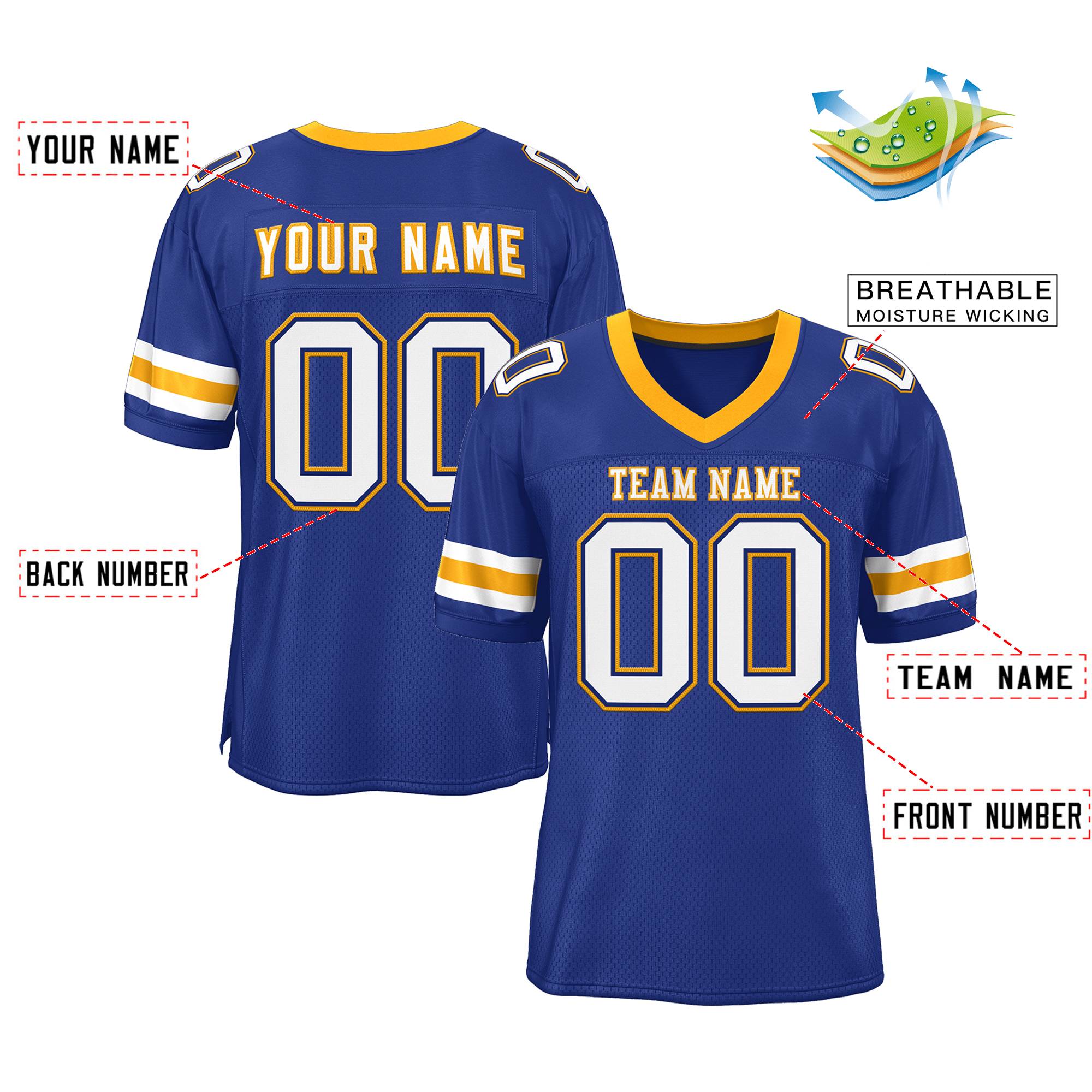 Custom Royal White-Yellow Classic Style Mesh Authentic Football Jersey