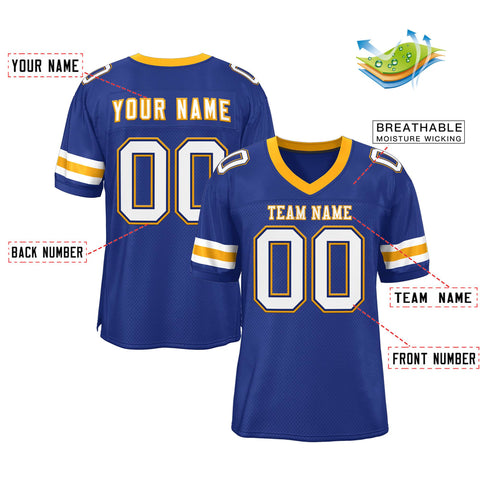 Custom Royal White-Yellow Classic Style Mesh Authentic Football Jersey