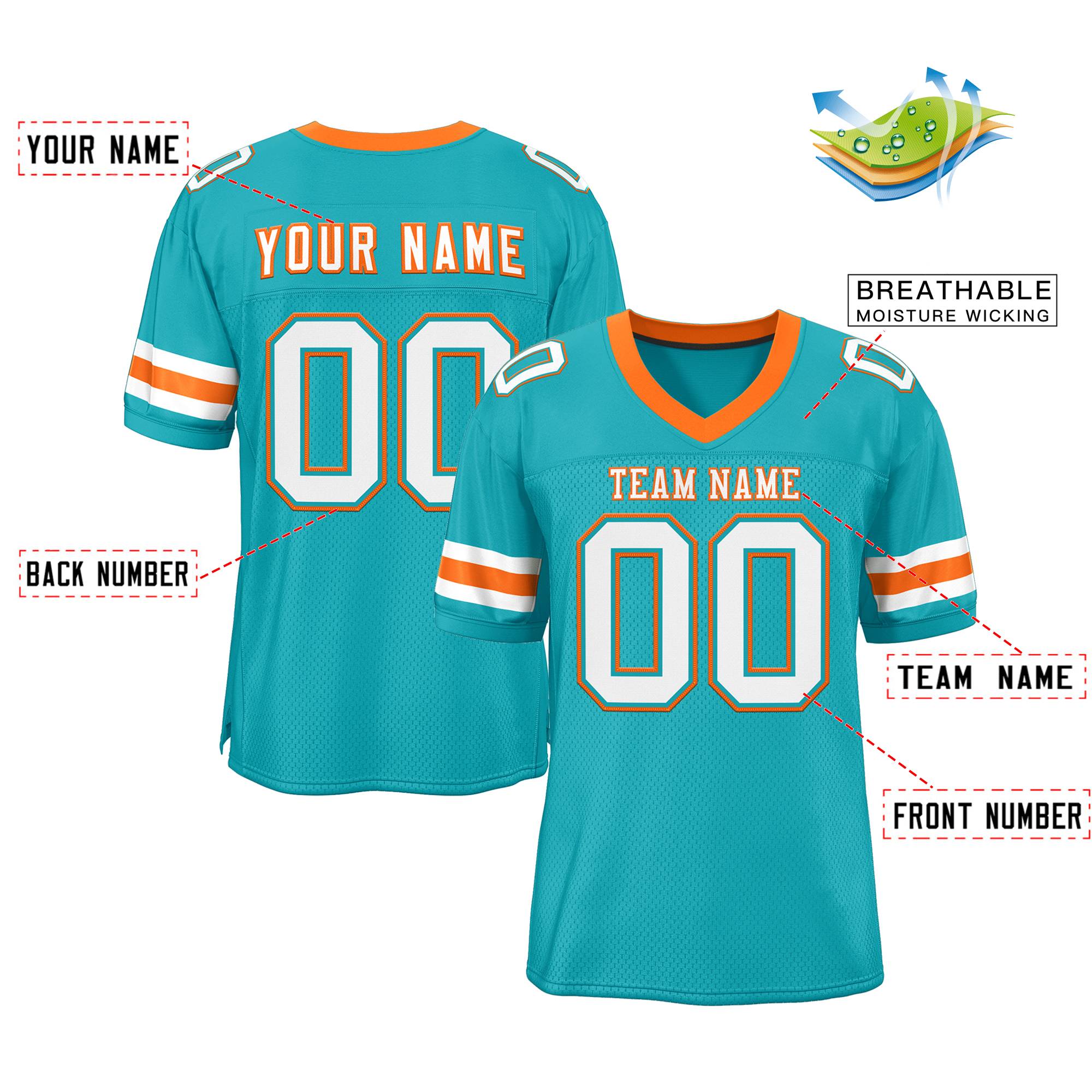 custom aqua football jerseys