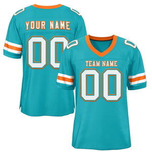 Custom Aqua White-Orange Classic Style Mesh Authentic Football Jersey