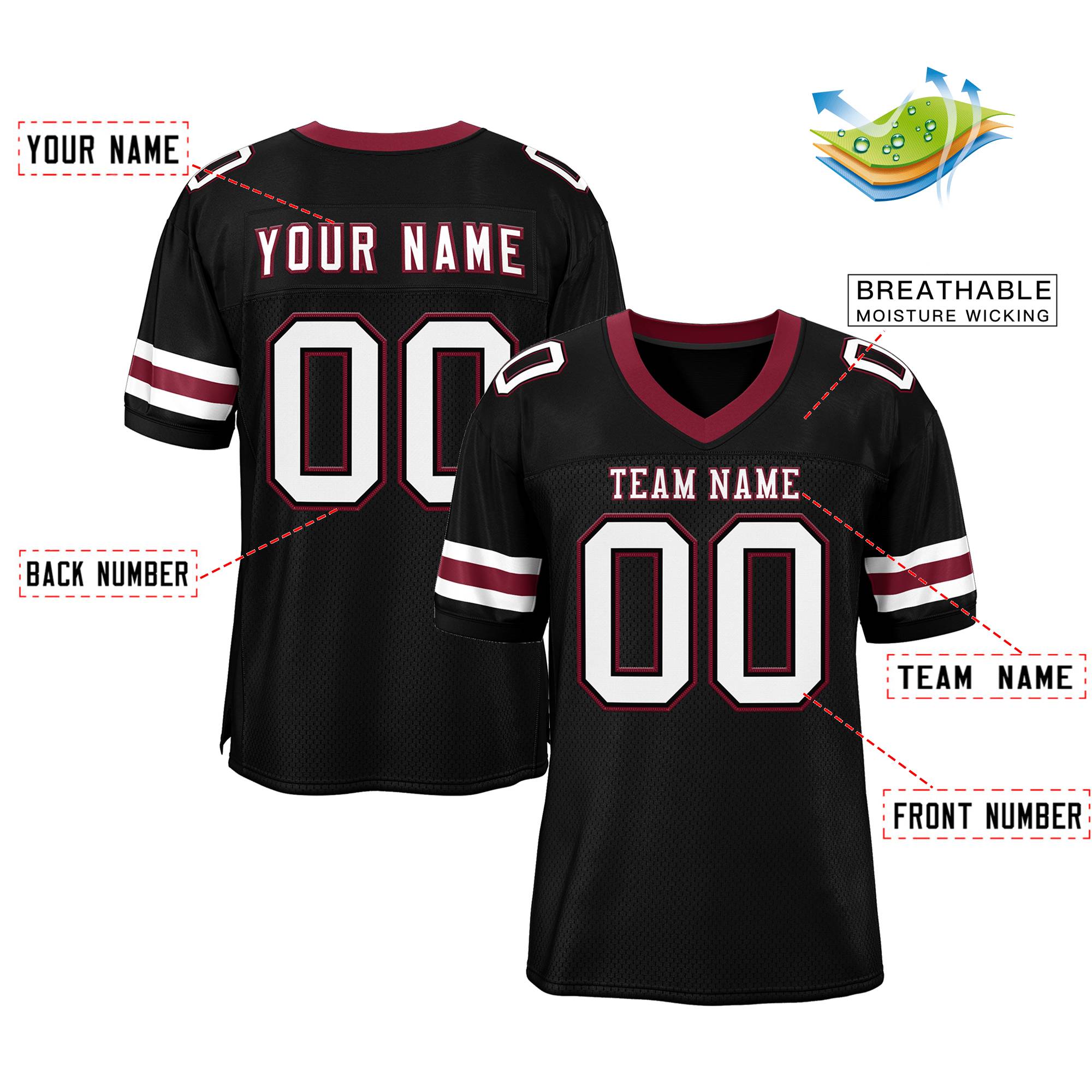 custom black football jerseys