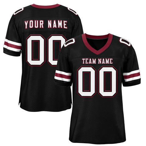 Custom Black White-Red Classic Style Mesh Authentic Football Jersey
