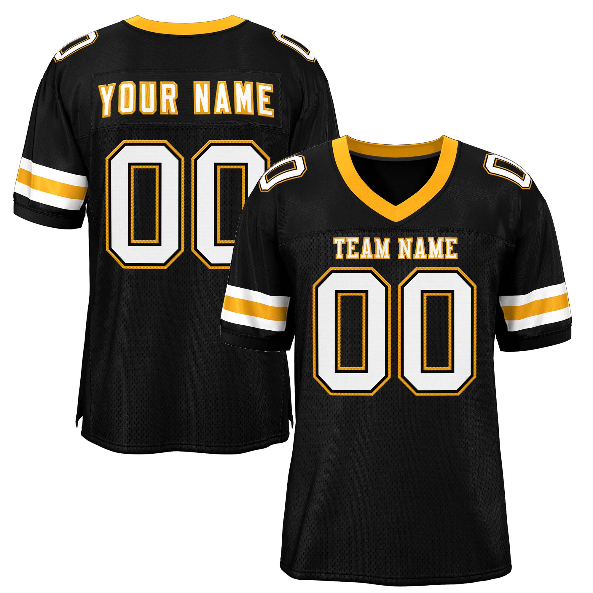 Custom Black White-Yellow Classic Style Mesh Authentic Football Jersey