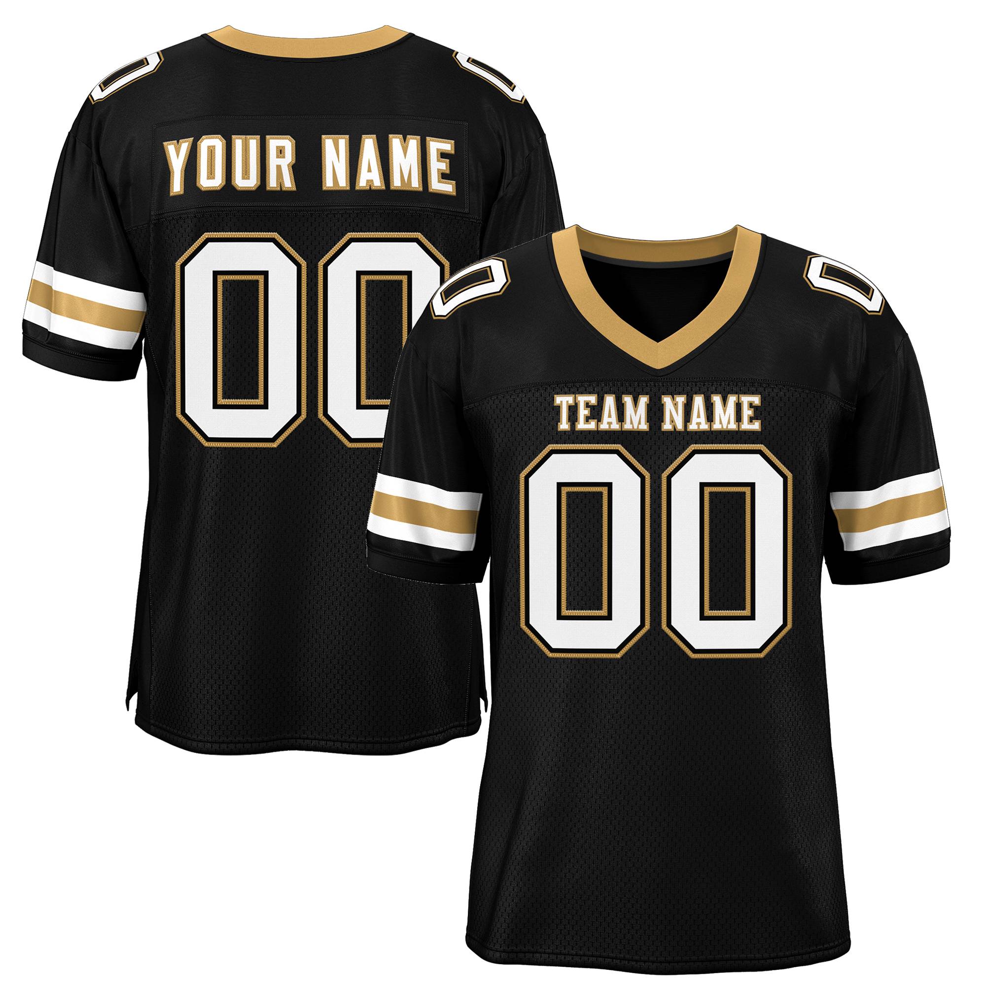 Custom Black White-Old Gold Classic Style Mesh Authentic Football Jersey