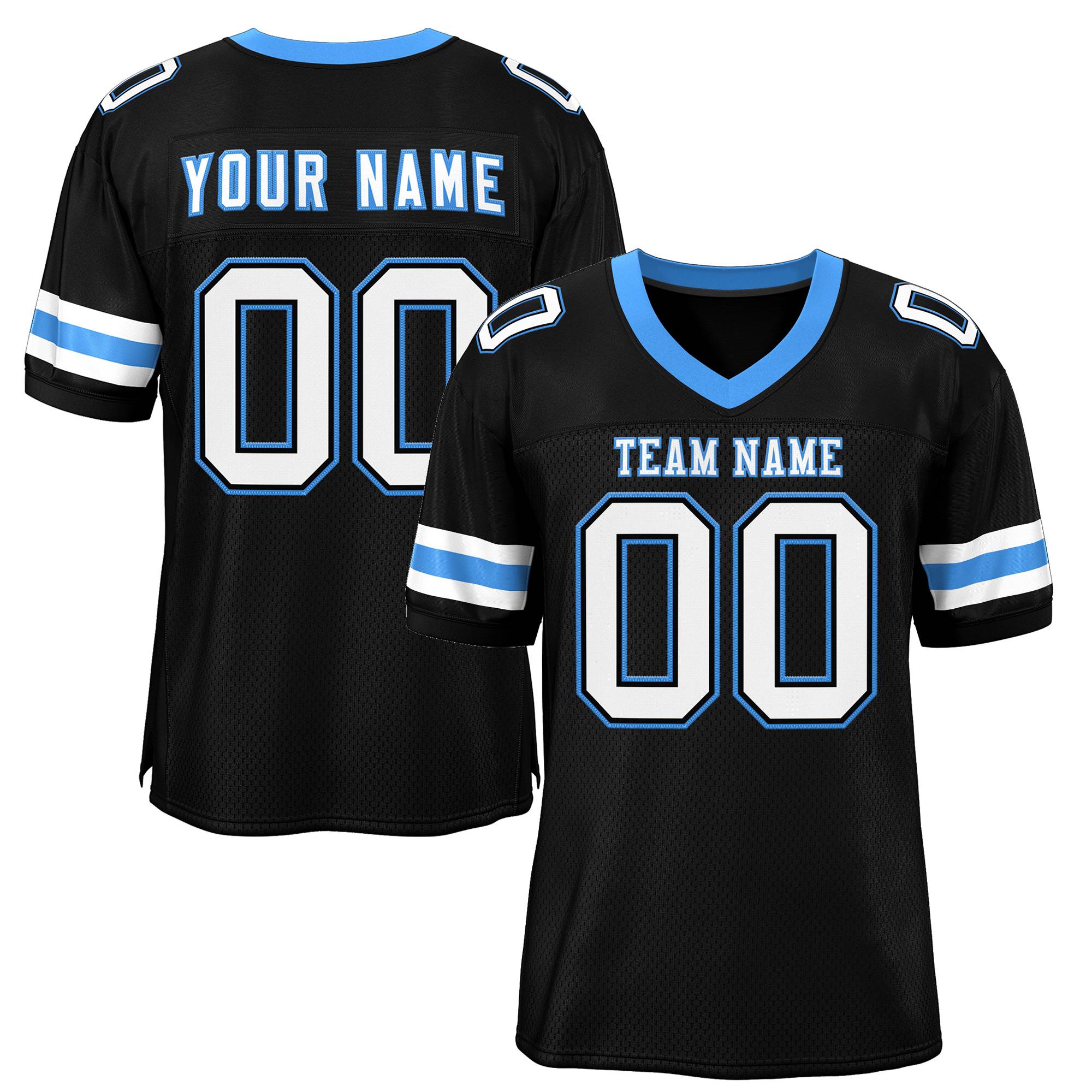 Custom Black White-Powder Blue Classic Style Mesh Authentic Football Jersey