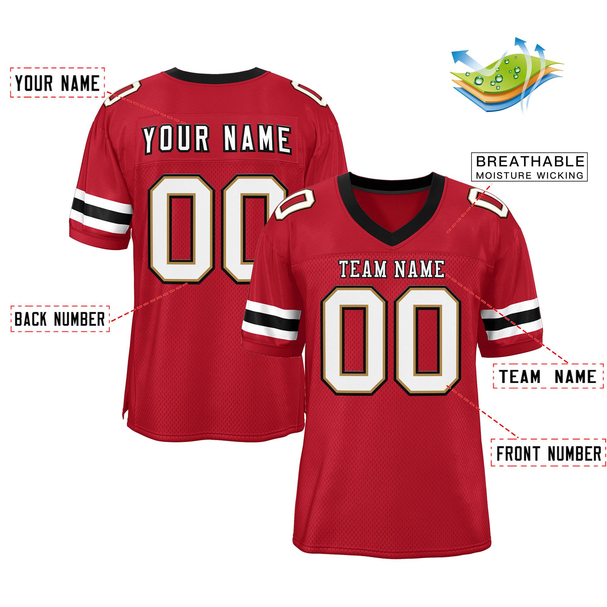 Custom Scarlet White-Black Classic Style Mesh Authentic Football Jersey