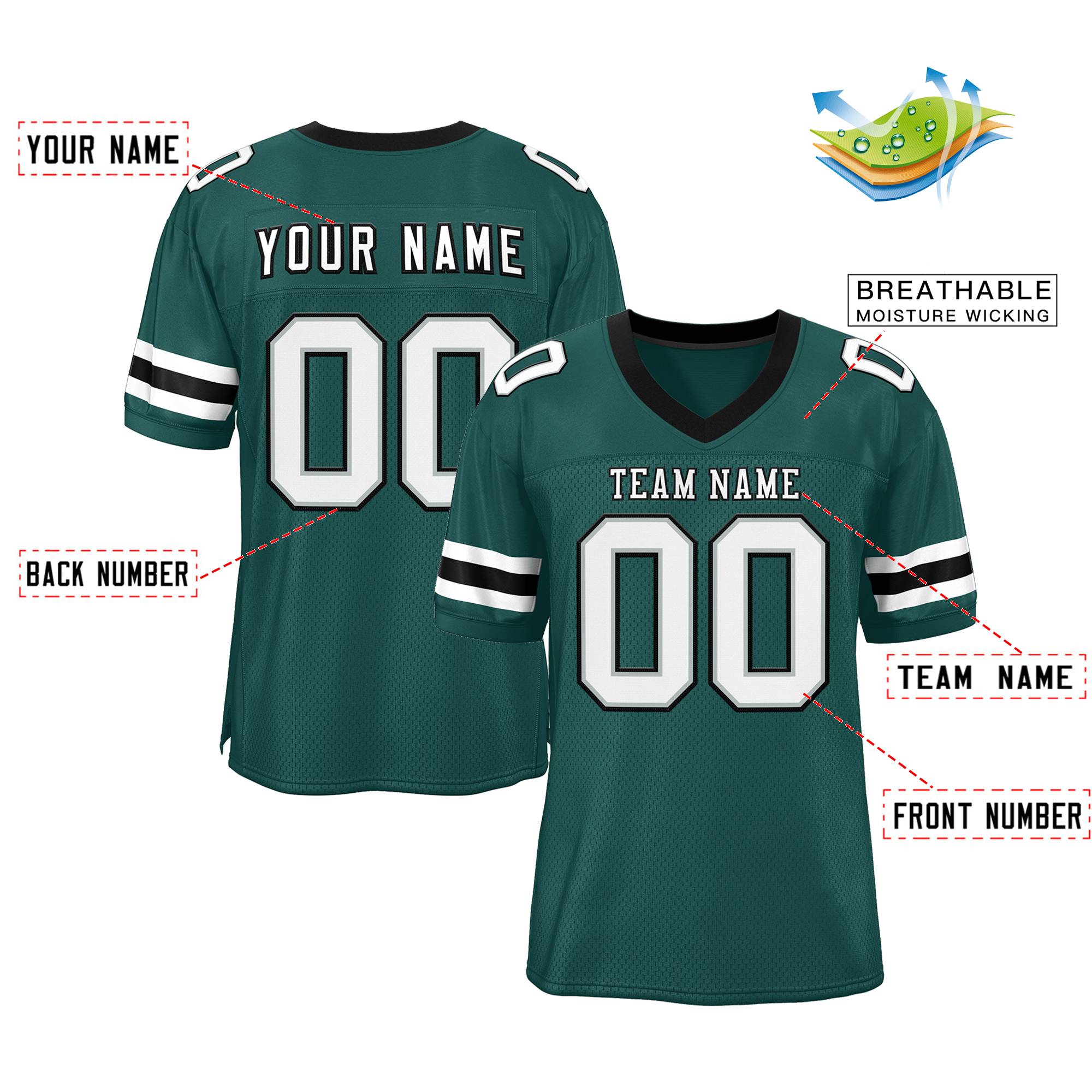 Custom Midnight Green White-Black Classic Style Mesh Authentic Football Jersey