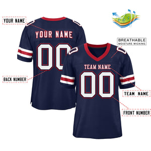 Custom Navy White-Scarlet Classic Style Mesh Authentic Football Jersey