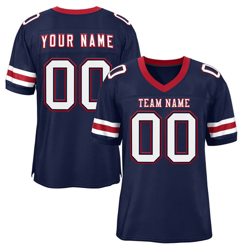 Custom Navy White-Scarlet Classic Style Mesh Authentic Football Jersey