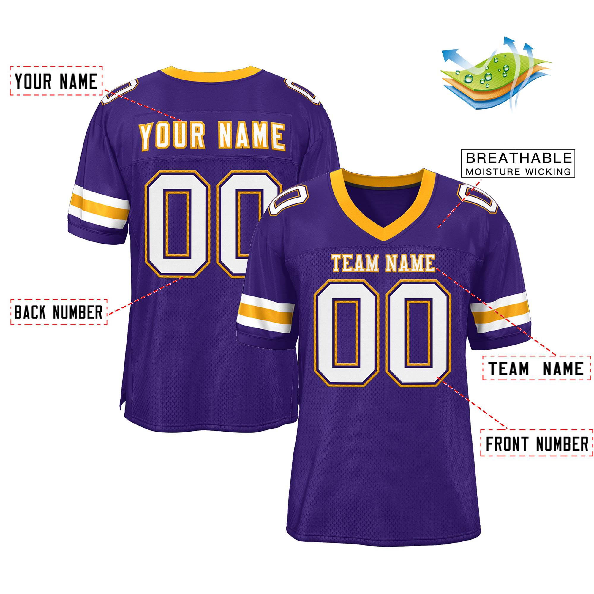 Custom Purple White-Yellow Classic Style Mesh Authentic Football Jersey