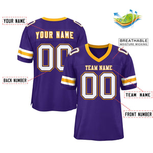 Custom Purple White-Yellow Classic Style Mesh Authentic Football Jersey