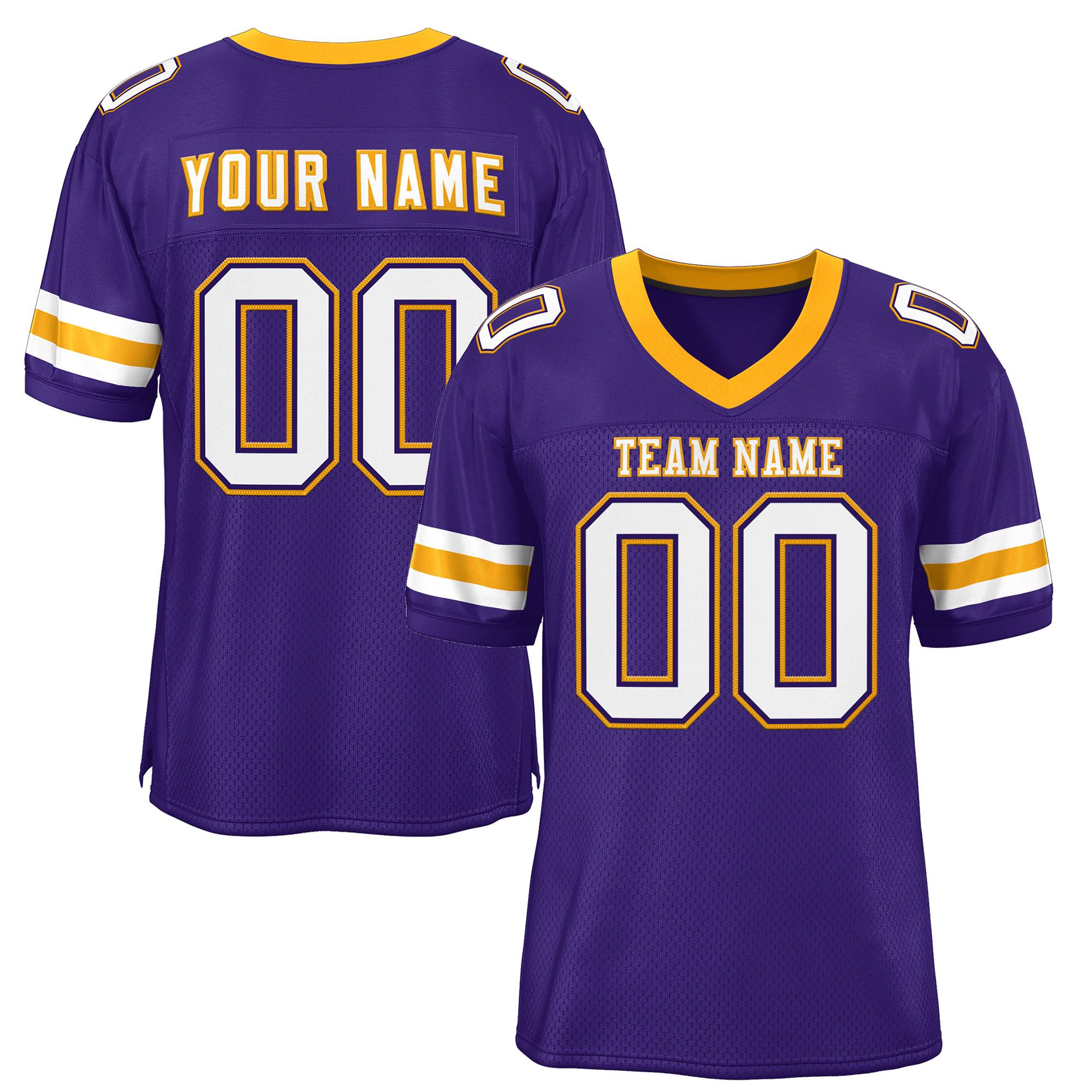 Custom Purple White-Yellow Classic Style Mesh Authentic Football Jersey