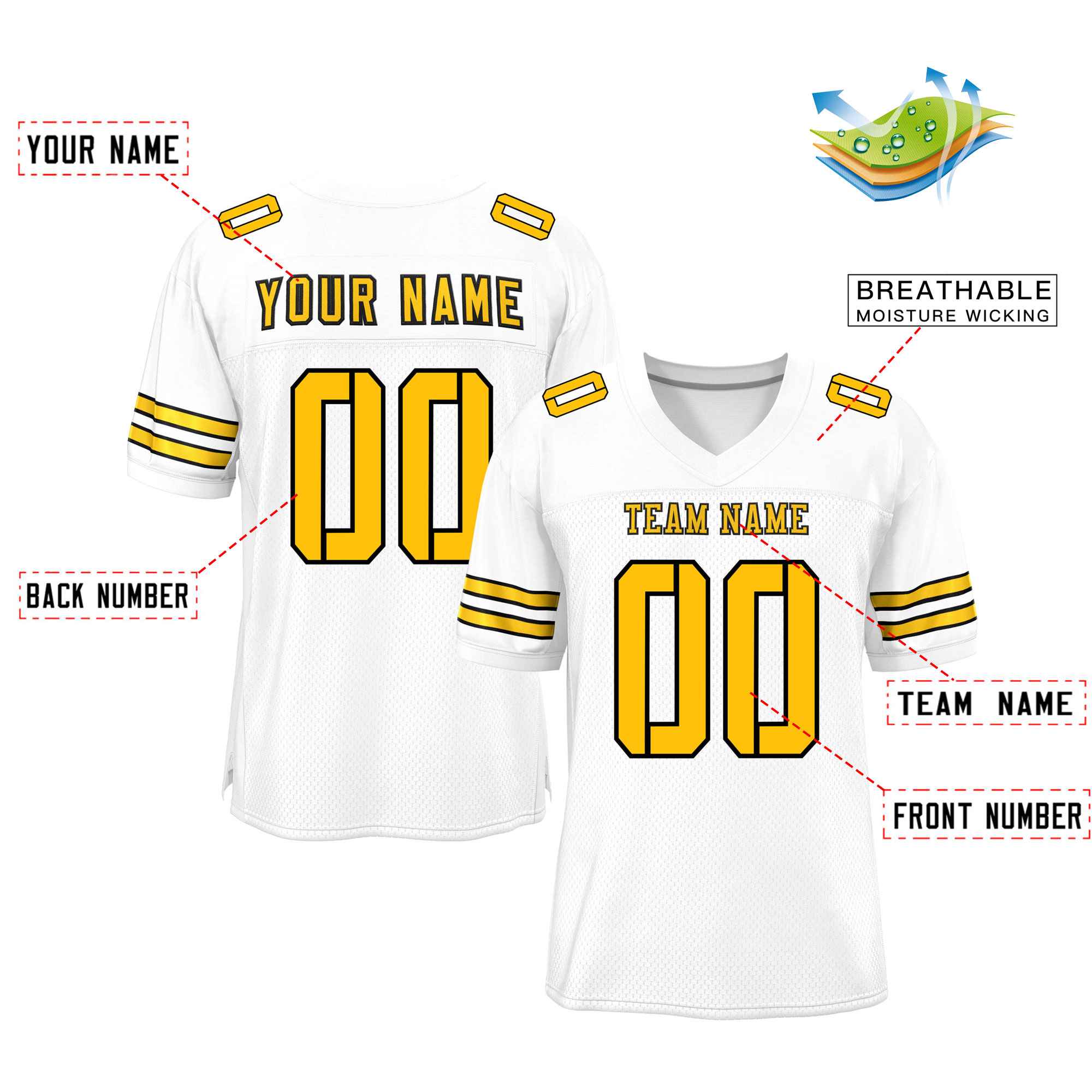 Custom White Gold Classic Style Mesh Authentic Football Jersey