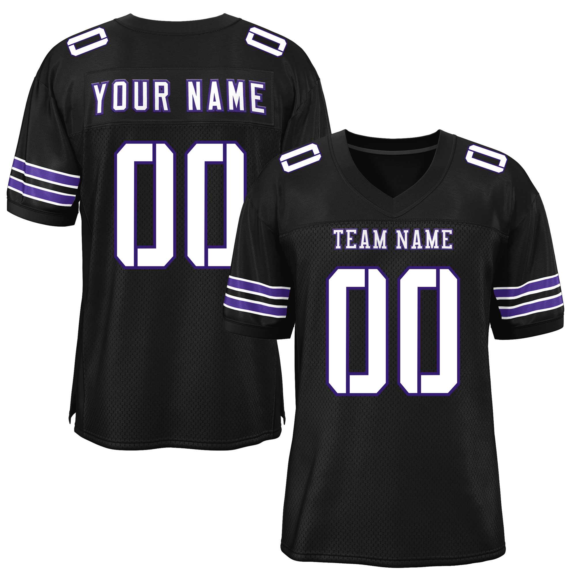 Custom Black White-Purple Classic Style Mesh Authentic Football Jersey