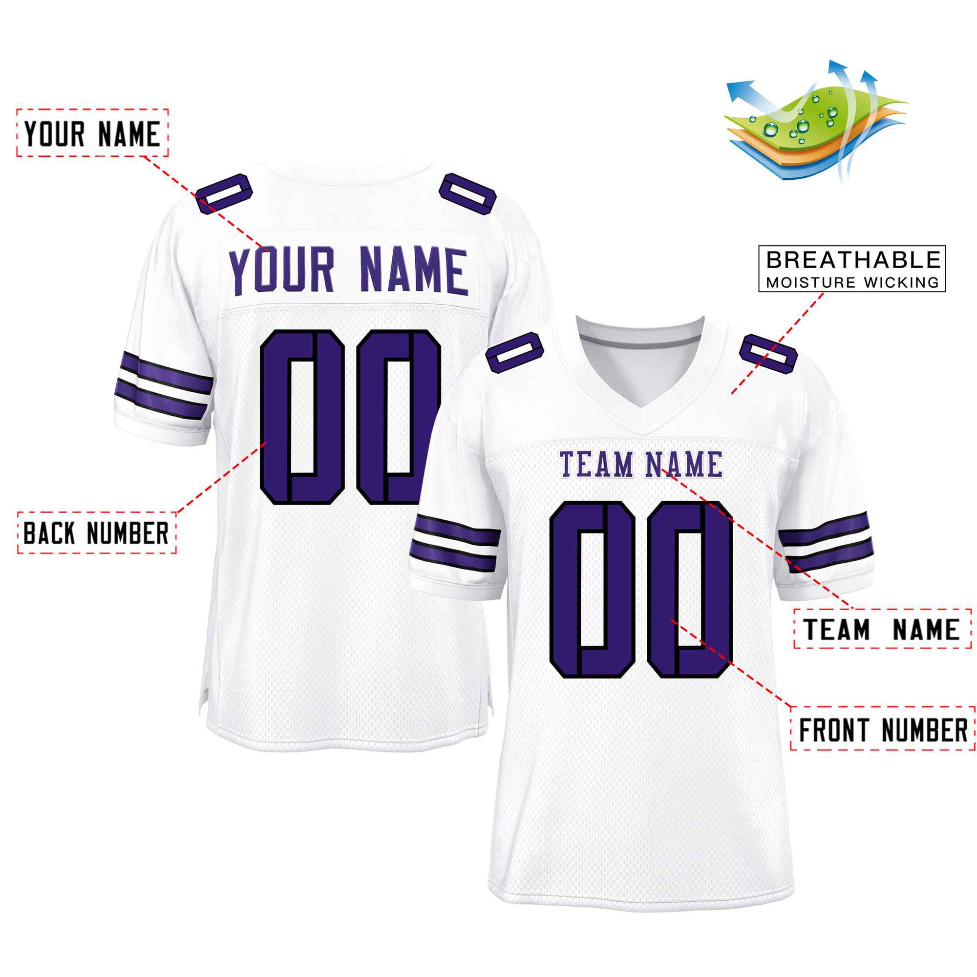 Custom White Purple Classic Style Mesh Authentic Football Jersey